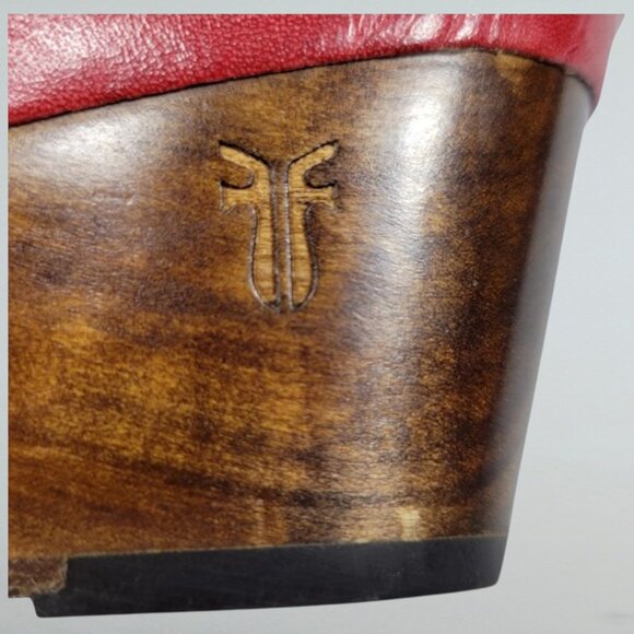 Frye Carlie Red Leather Platform Sandals – Huarache Wedge Boho Size 9M - Picture 4 of 7